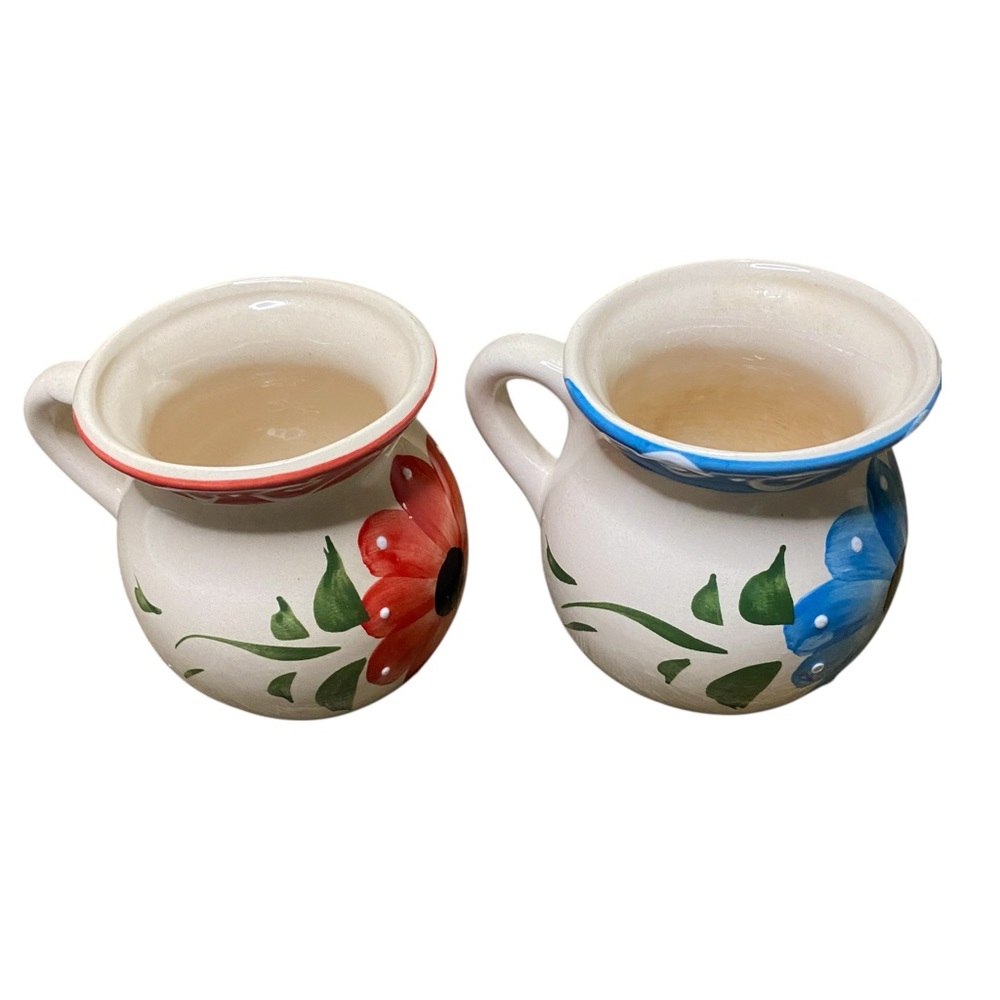Handcrafted Floral Ceramic Mugs - Red and Blue Mexican craftsmanship - Picture 1 of 5